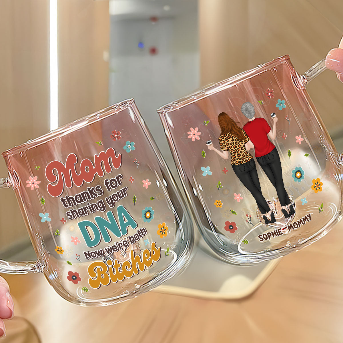 Great Mommy - Personalized Custom Pink Gradient Glass Mug 