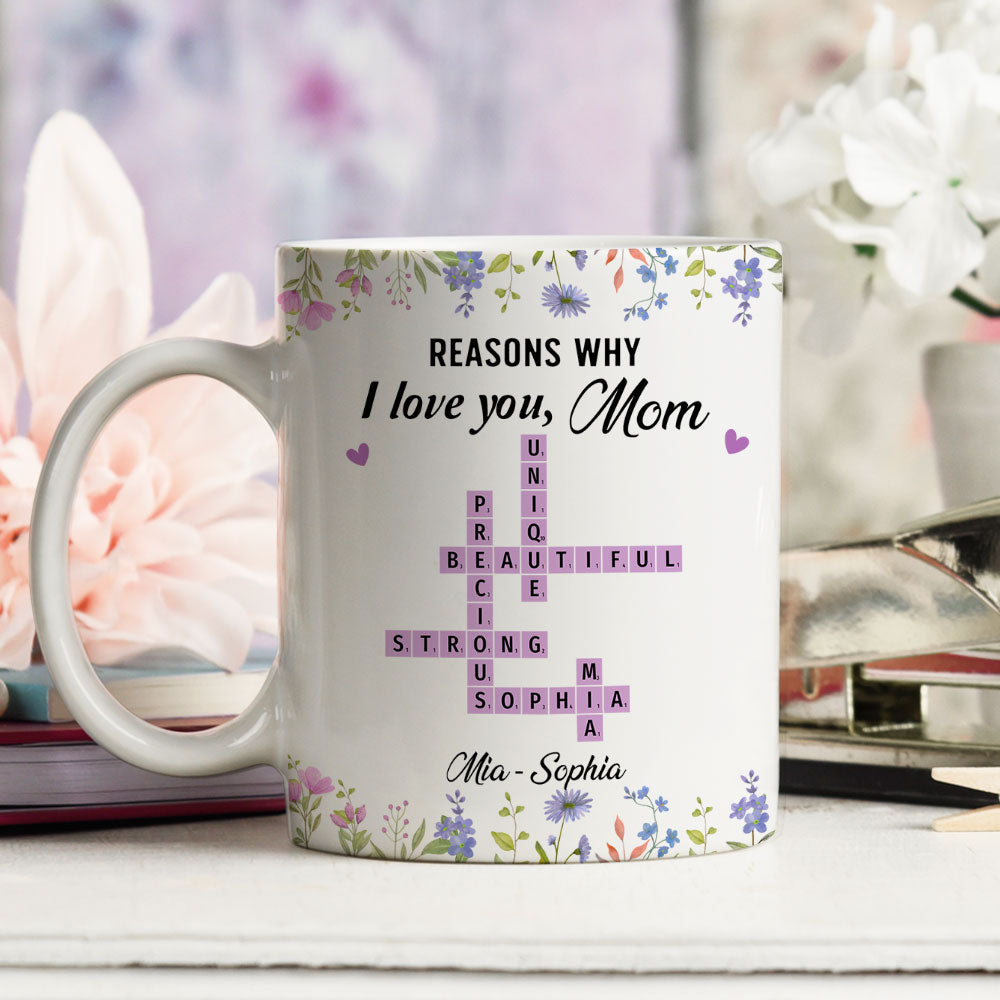 Reasons Why I Love You Mom Crossword Art - Personalized Custom Coffee Mug