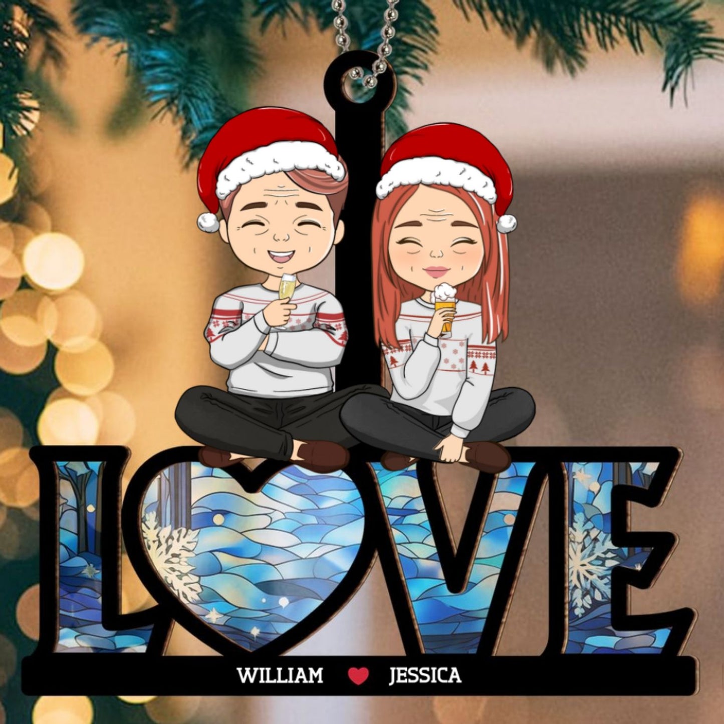 Couple Sitting Together - Personalized Custom Suncatcher Ornament