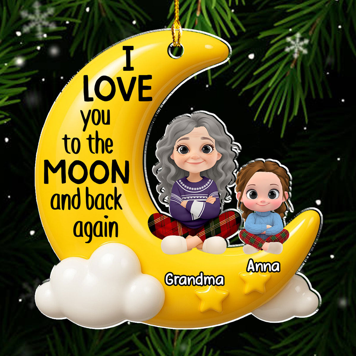Grandma And Grandkid On The Moon - Personalized Custom Acrylic Ornament