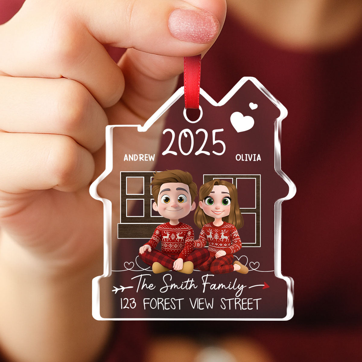 New Home Address - Personalized Custom House Shaped Glass Ornament