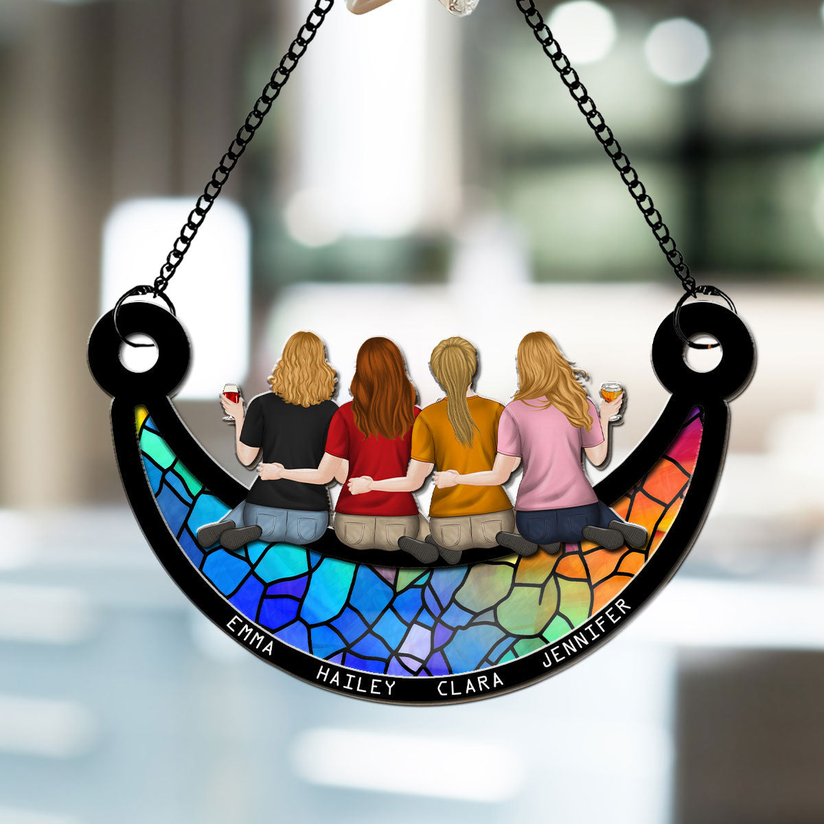 Besties Sitting On The Moon - Personalized Custom Suncatcher