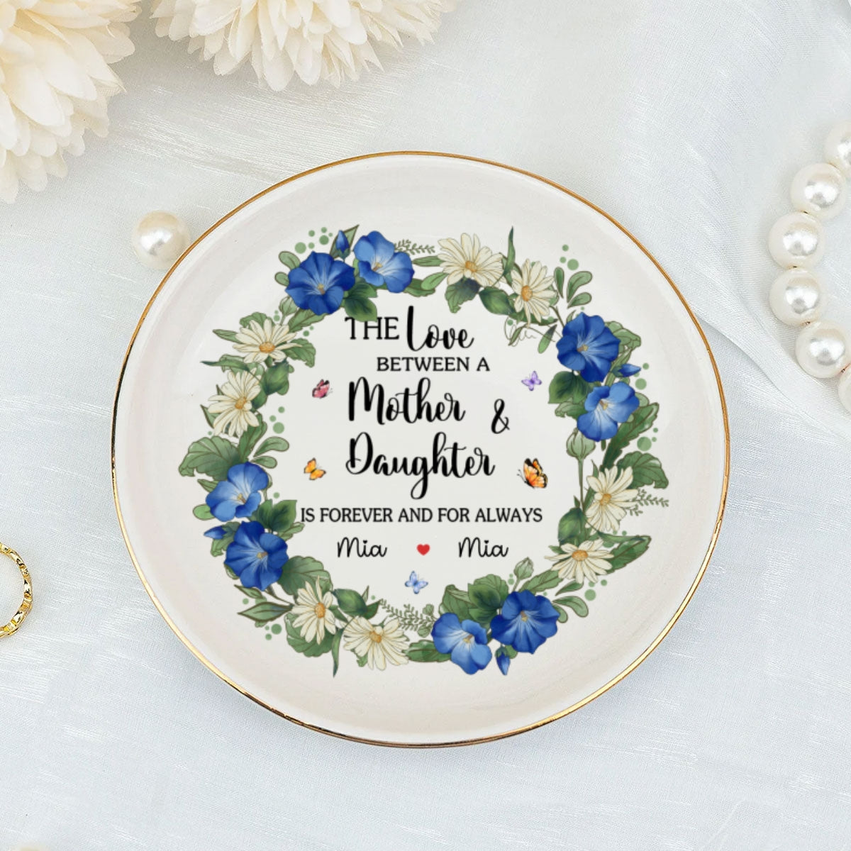The Love Between A Mother And Daughters Is Forever - Personalized Custom Jewelry Dish