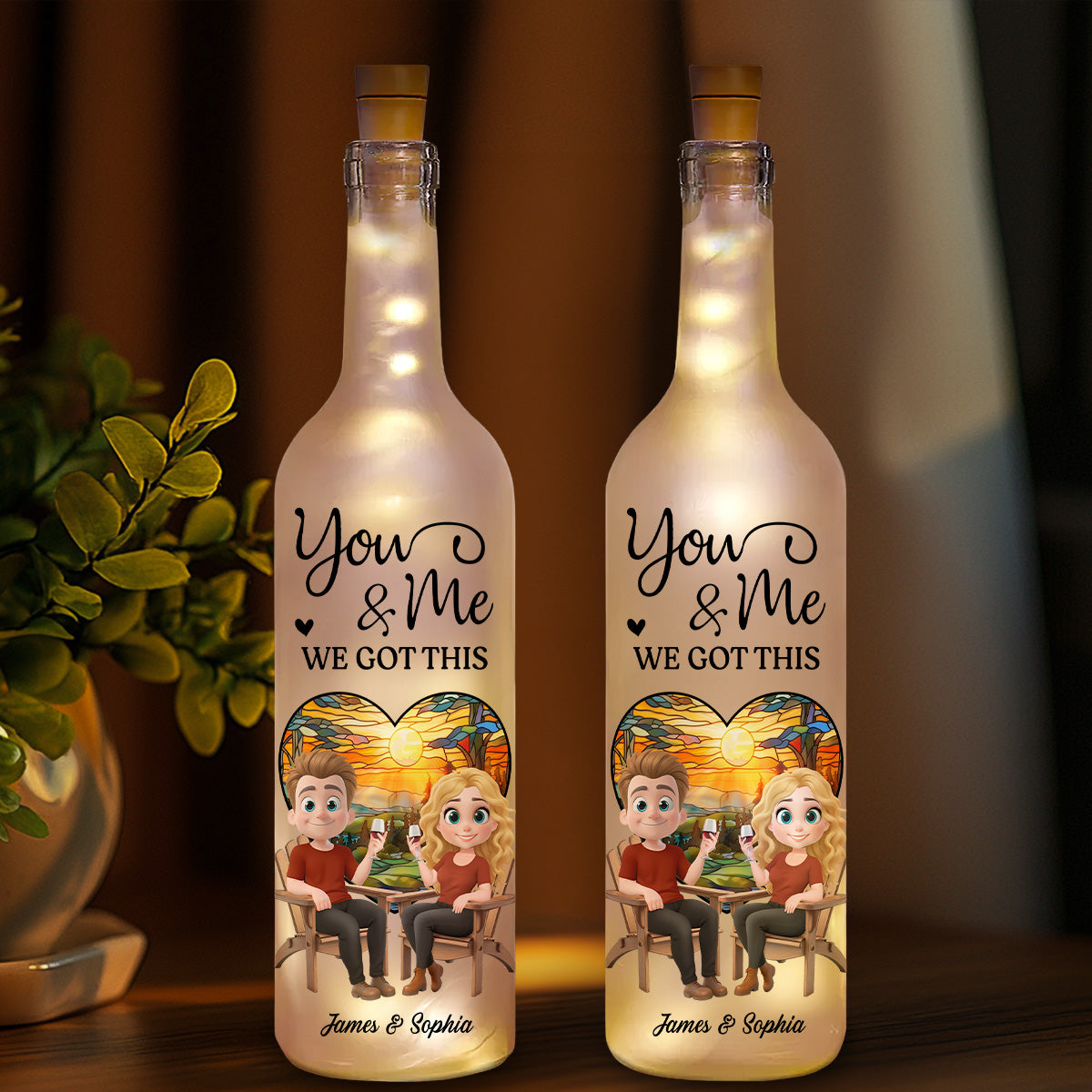 Our Hearts Beat As One - Personalized Custom Bottle Lamp