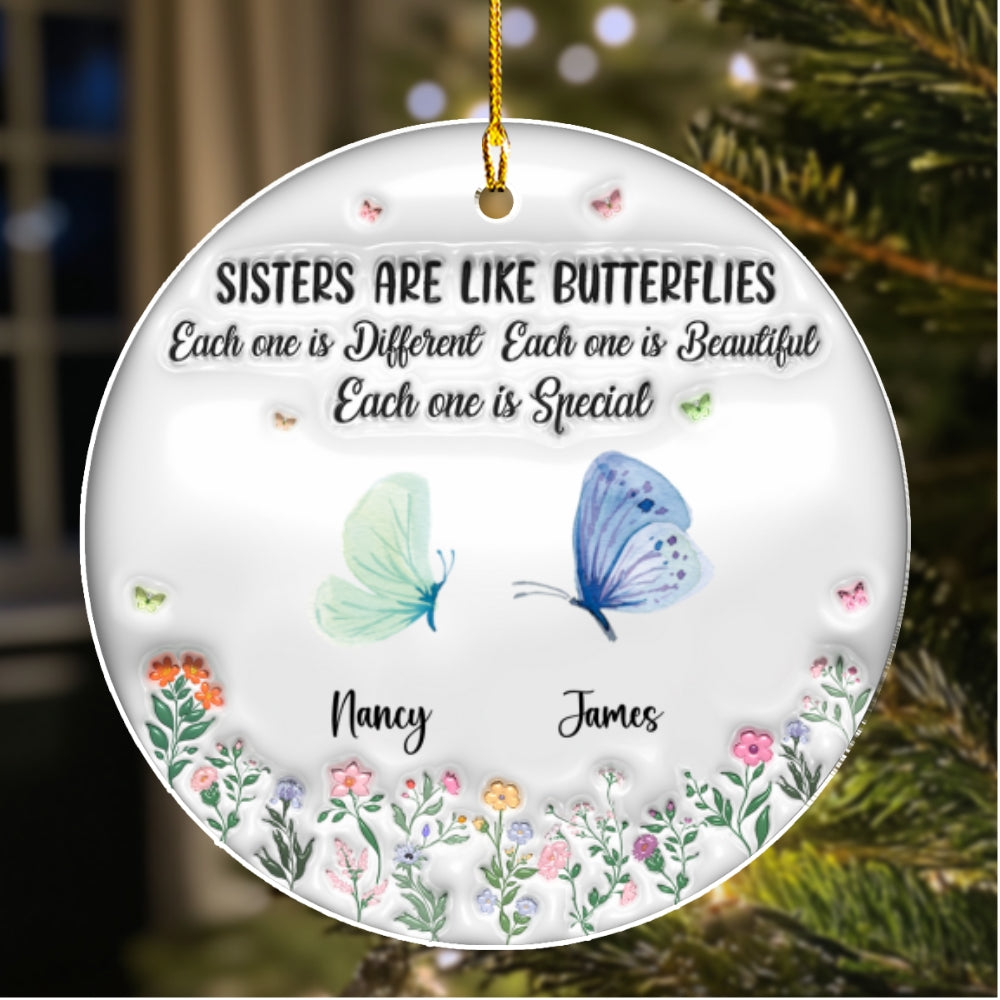 Sisters Bloom Like Butterflies - Personalized Custom 3D Inflated Effect Acrylic Ornament