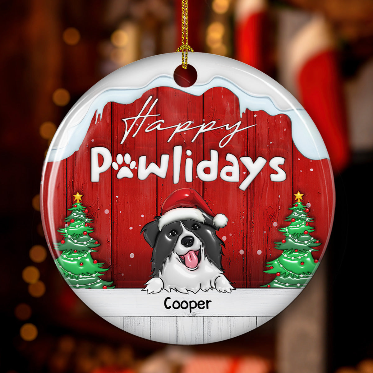 Happy Holiday To Our Dogs - Personalized Custom 3D Inflated Effect Ceramic Ornament