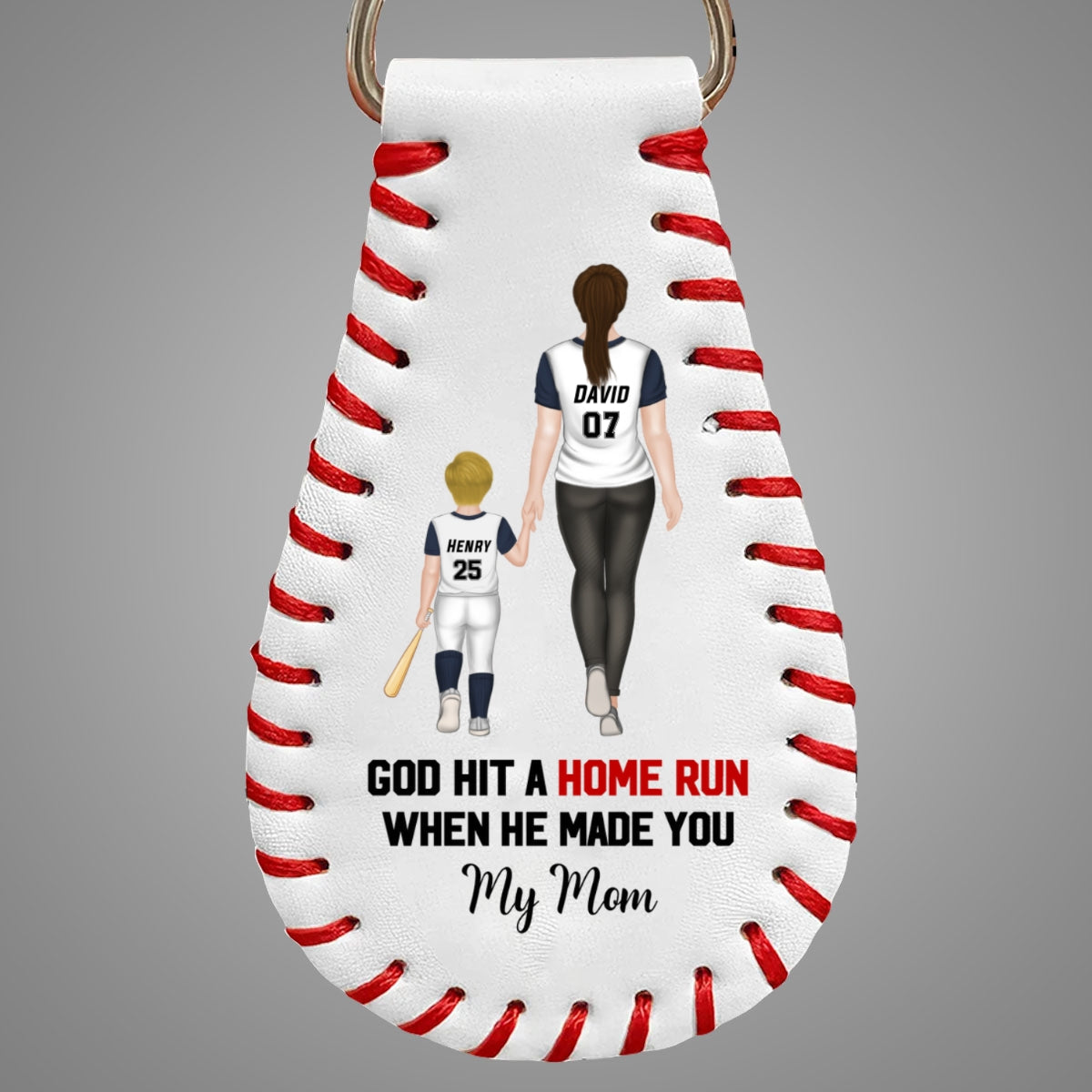 My Favorite Baseball Player Calls Me Mom - Personalized Custom Leather Baseball Keychain