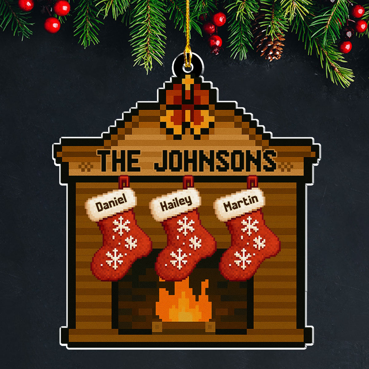 Pixel Family Christmas - Personalized Custom Acrylic Ornament