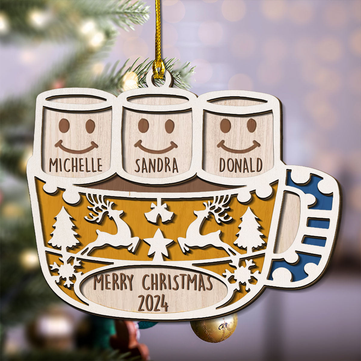 Family Love Grows Warmer At Christmas - Personalized Custom 2-Layered Wood Ornament
