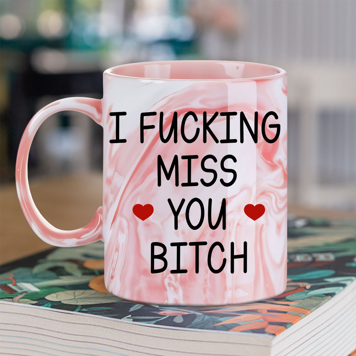 Miss You - Personalized Custom Pink Marble Mug