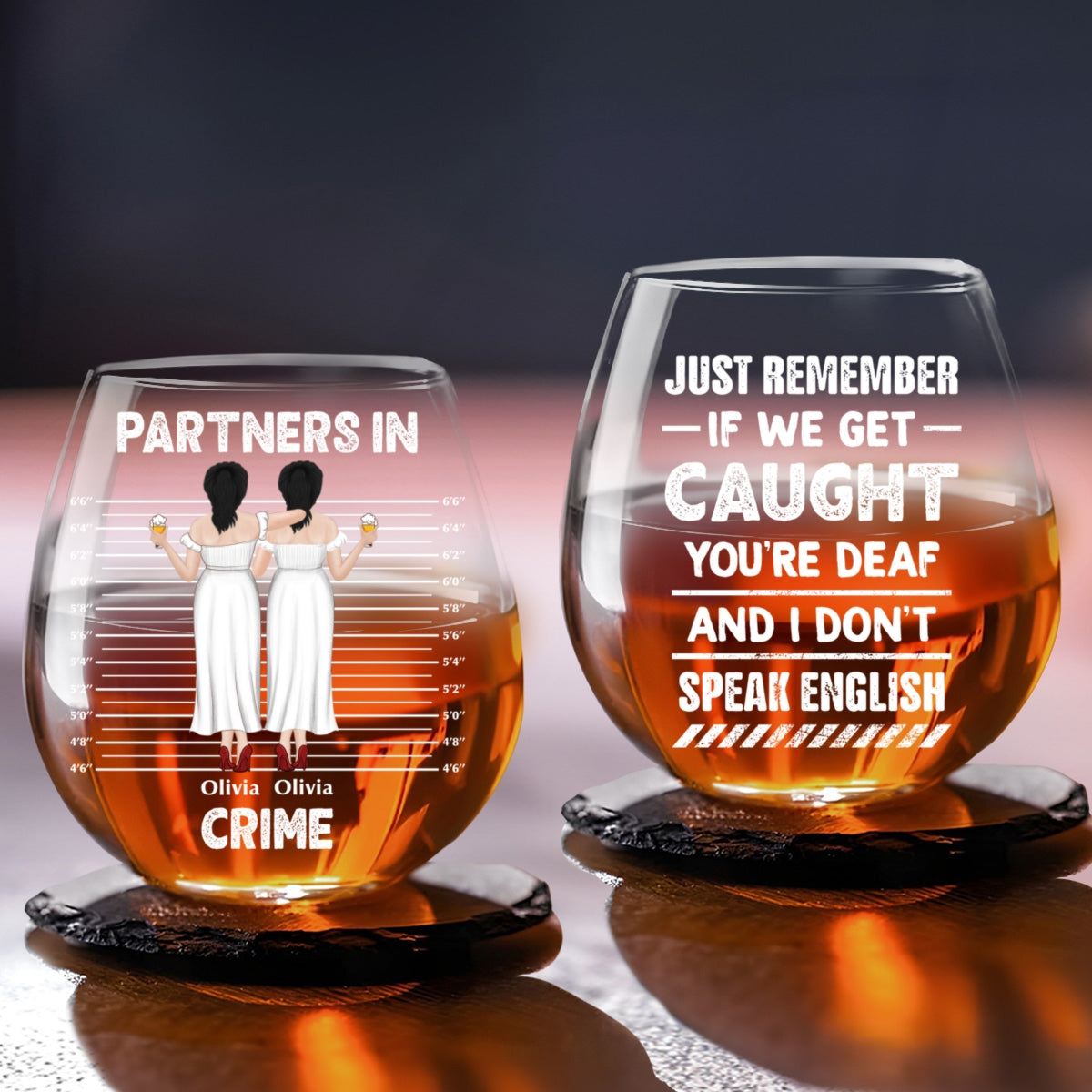 Bestie If We Get Caught Partners In Crime - Personalized Custom Wine Glass
