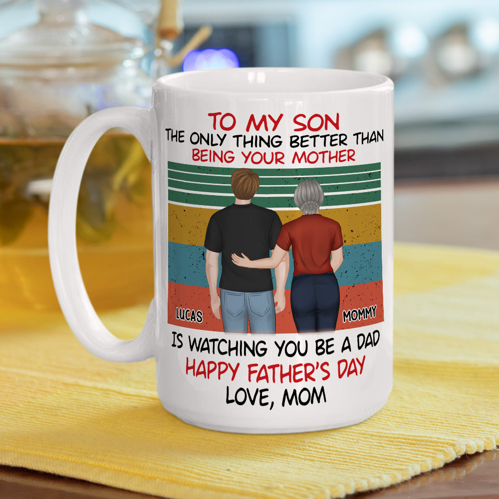Awesome Son Better Dad Back View - Personalized Custom Coffee Mug