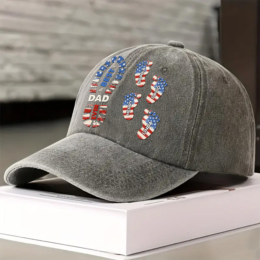 Best Dad Ever - Personalized Custom Vintage Washed Denim Cap