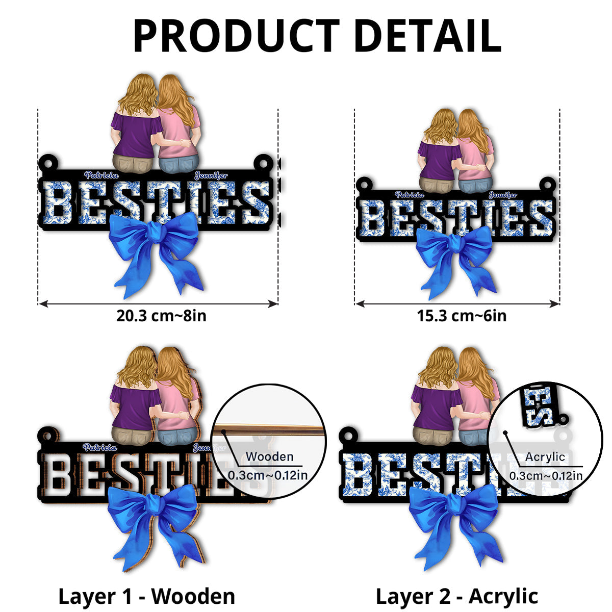 Bestie Blue Toile - Personalized Custom Suncatcher