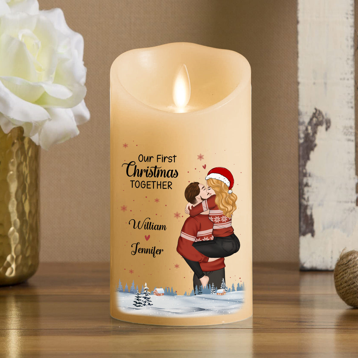 Our First Christmas Together - Personalized Custom LED Candle