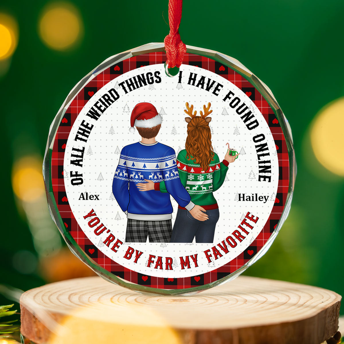Christmas Couple Back Side You Are My Favorite By Far - Personalized Custom Glass Ornament