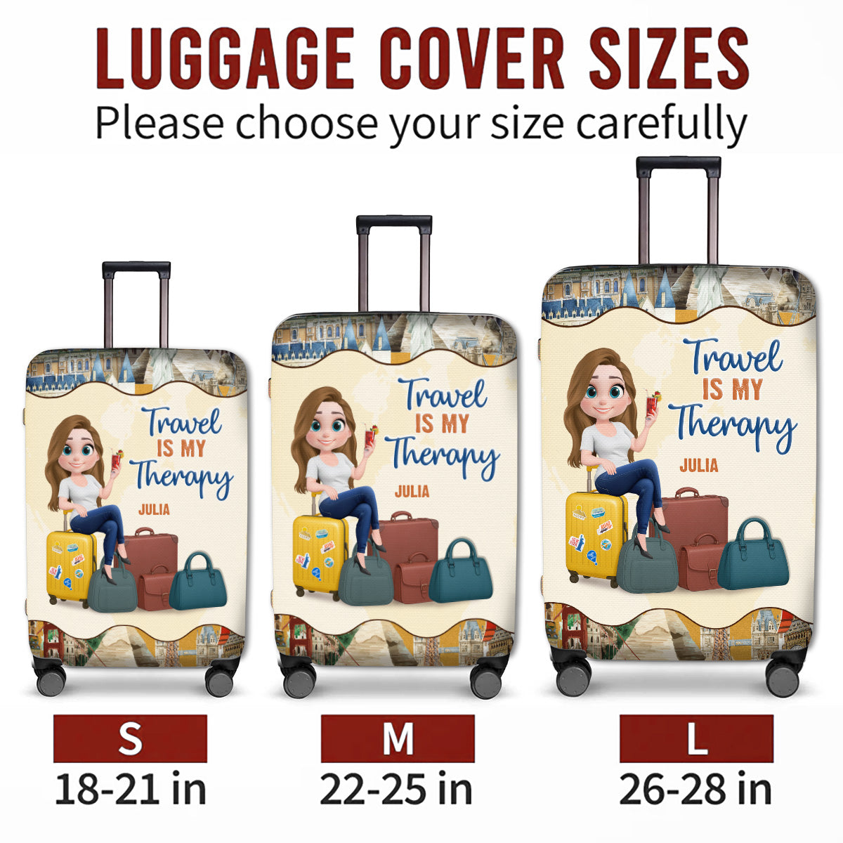 Travel Is My Therapy Cartoonize - Personalized Custom Luggage Cover