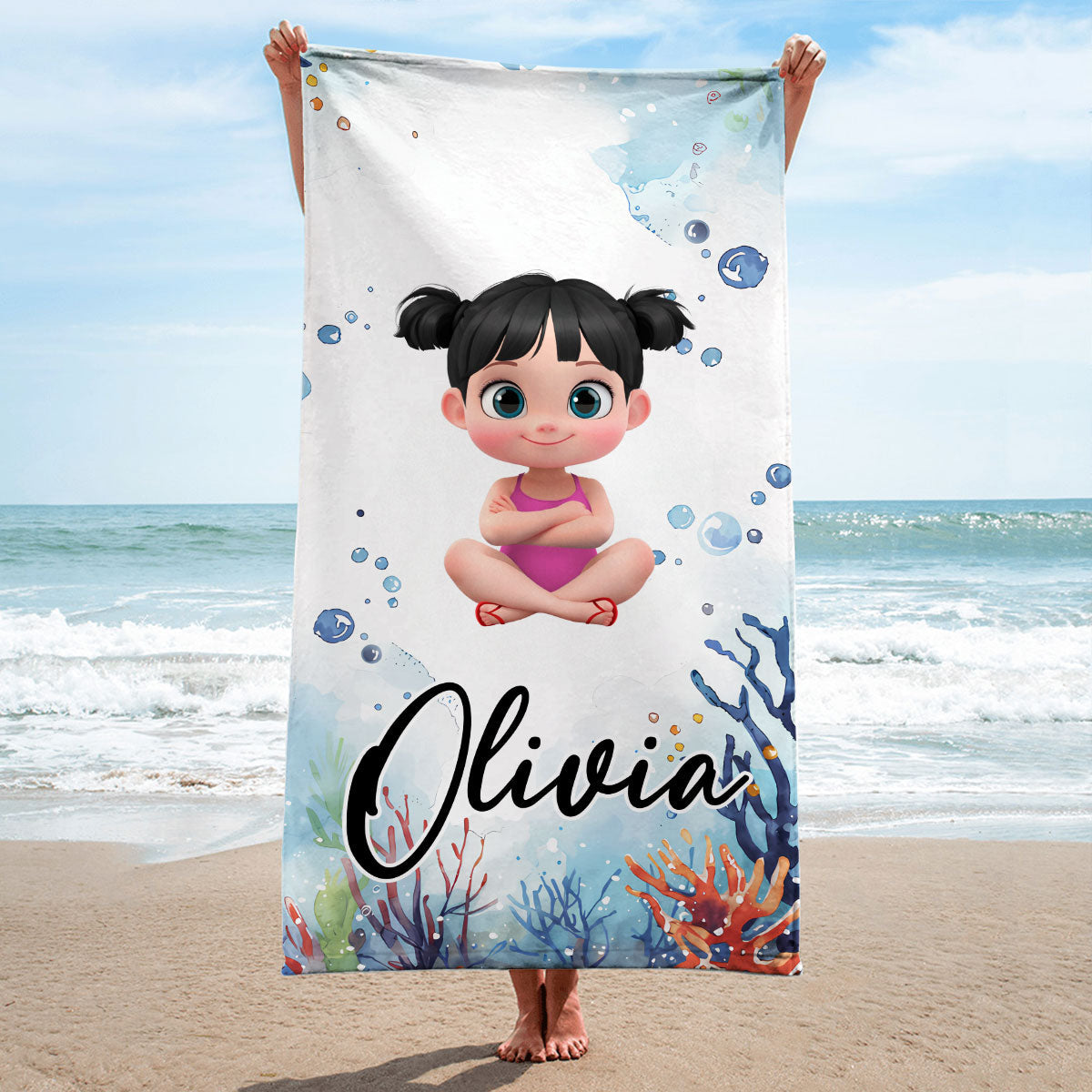 Cartoon Scuba Diver - Personalized Custom Beach Towel