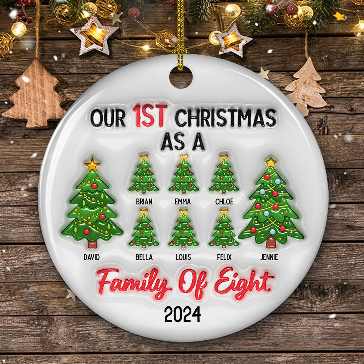 Family Christmas Tree - Personalized Custom 3D Inflated Effect Ceramic Ornament