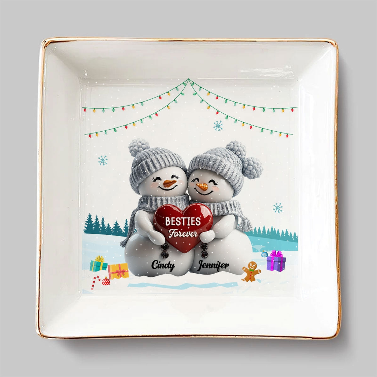 Christmas Snowman - Personalized Custom Jewelry Dish