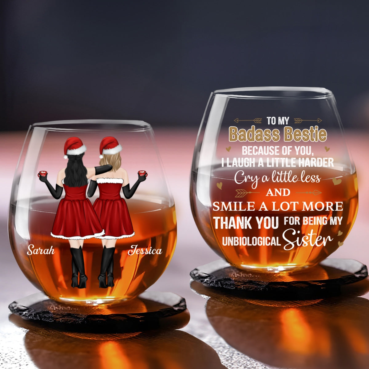 Because Of You I Laugh A Little Harder - Personalized Custom Wine Glass