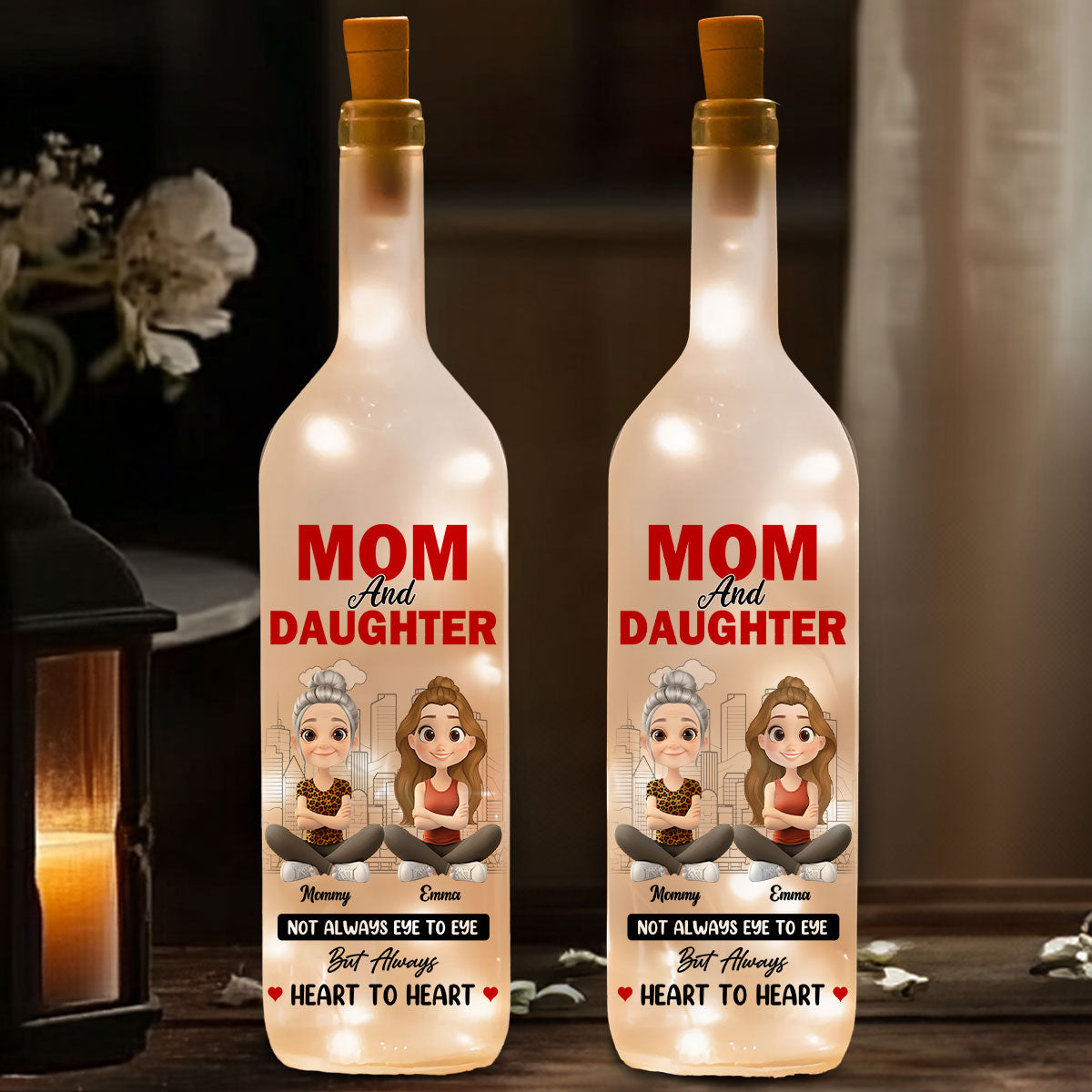 Mom And Daughter Sharing Forever Memories - Personalized Custom Bottle Lamp