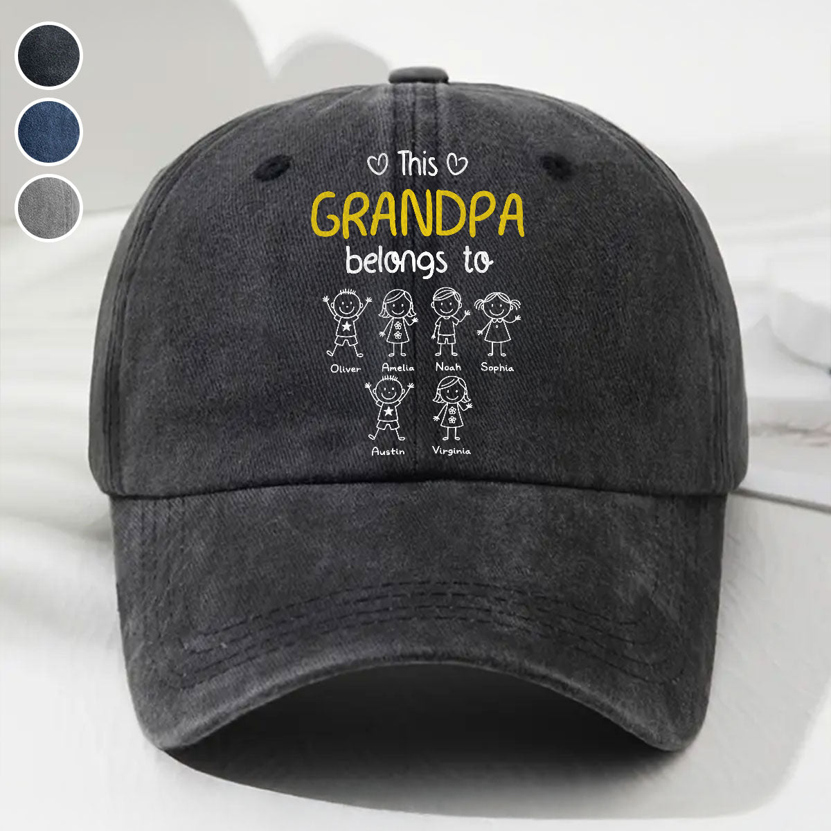 This Grandpa Belongs To Us Ver 2 - Personalized Custom Vintage Washed Denim Cap