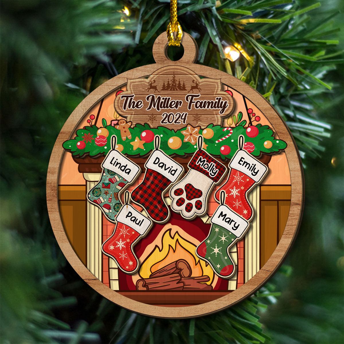 Happy Stockings - Personalized Custom 2-Layered Wood Ornament