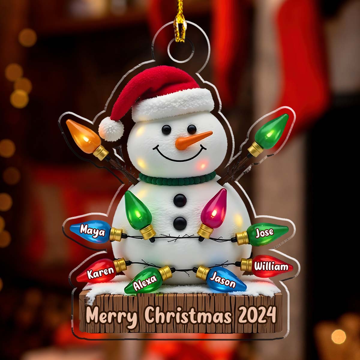 Snowman With Lights - Personalized Custom Acrylic Ornament