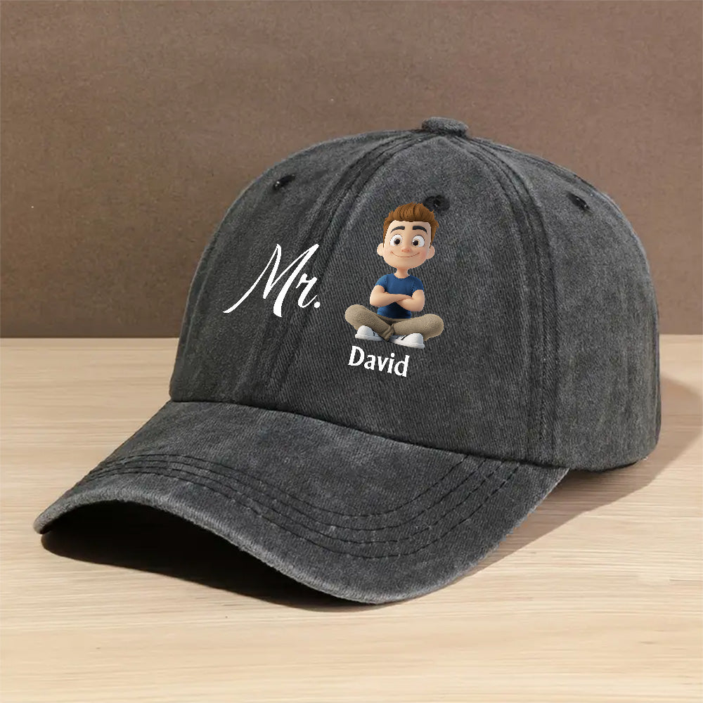 Mr And Mrs - Personalized Custom Vintage Washed Denim Cap