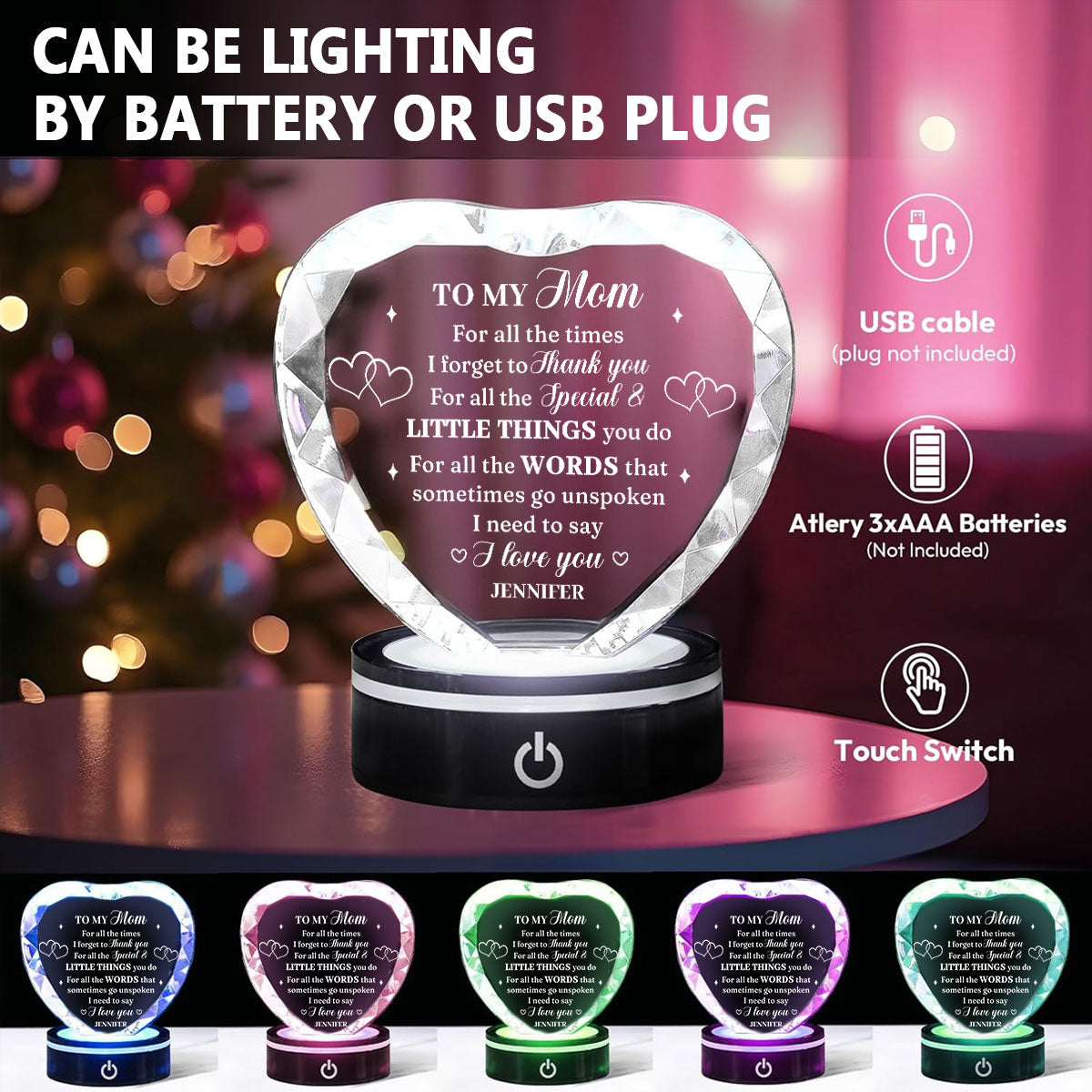 I Love You Mom - Personalized Custom Crystal Led Light