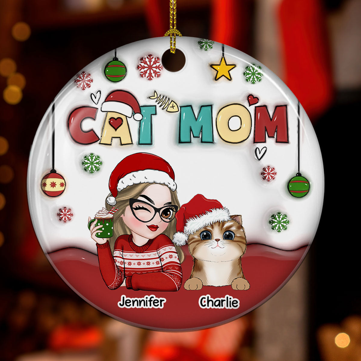 Mom Of Cats- Personalized Custom 3D Inflated Effect Ceramic Ornament
