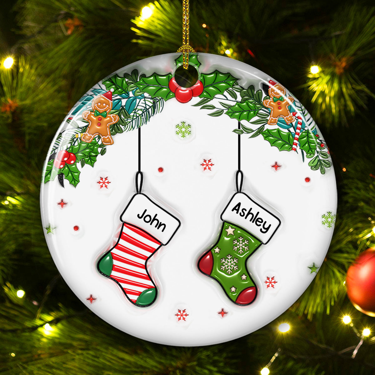 Family Stocking - Personalized Custom 3D Inflated Effect Ceramic Ornament