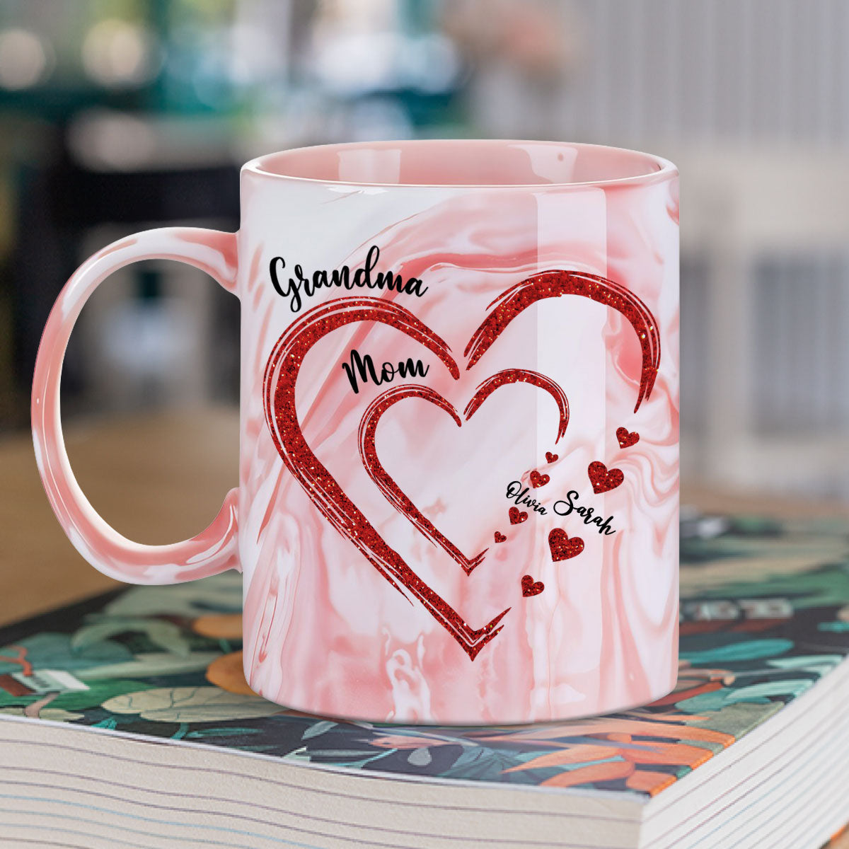Mom Grandma Sweethearts - Personalized Custom Pink Marble Mug