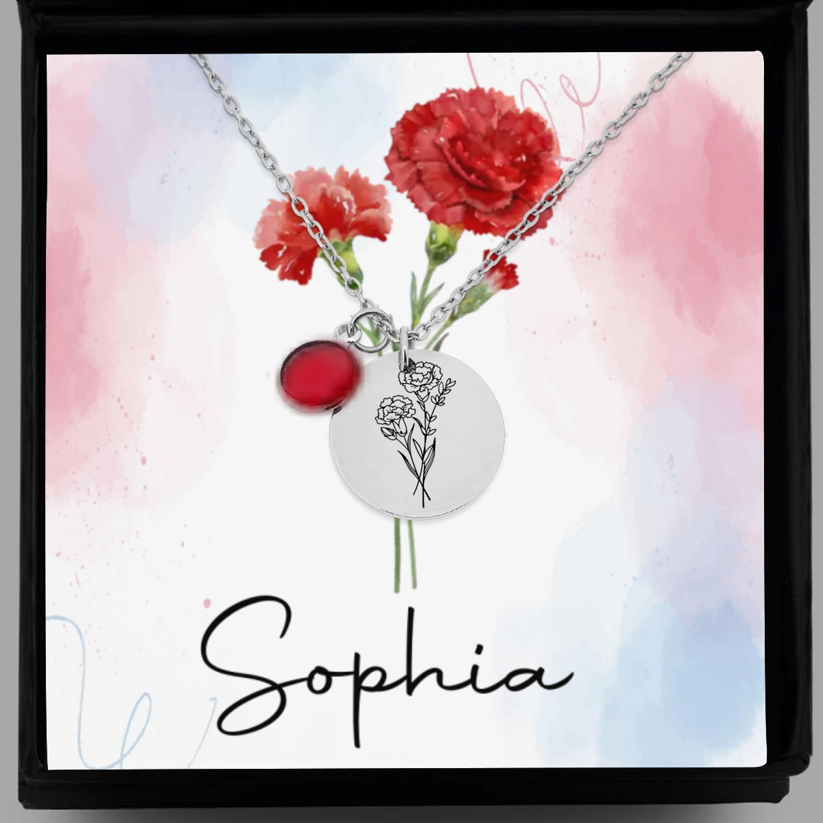 You Are Beautiful Flower - Personalized Custom Birthstone Necklace With Message Card